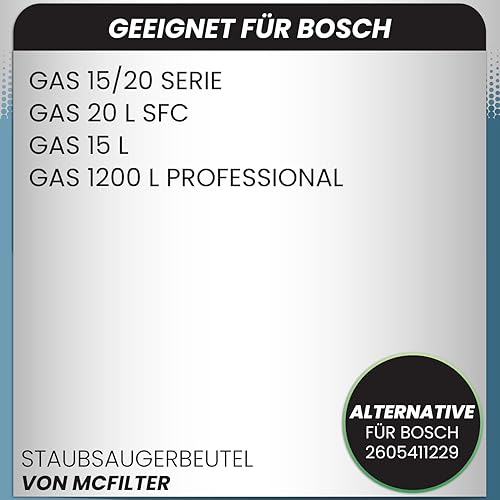 McFilter | 10 sacs à poussière en non-tissé pour Bosch GAS 20 L AFC | GAS 15 L | GAS 1200 L Professional | comme Bosch 2605411229 | microfibre multicouche | fermeture à poussière - Nail Gallerys