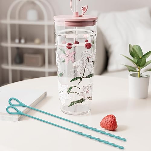 2X Nettoyeur De Pailles À Brosse Réutilisable,Goupillon Paille Brosses De Nettoyage Extra Longues avec Long Manche,Anti Dérapant Écailleur en Silicone pour Bouteille,Éprouvettes,Tasses,Biberon,25 Cm - Nail Gallerys