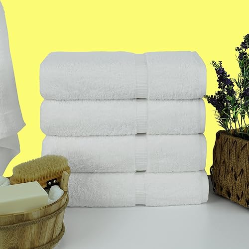 Chakir Turkish Linens Lot de 4 Serviettes de Bain très absorbantes de qualité hôtelière et Spa, Blanc - Nail Gallerys