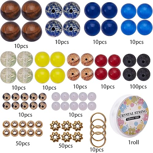 SUNNYCLUE 300pcs + Kit de Fabrication de Bracelet Galaxy Guardian avec Système Solaire Comprenant 100pcs Perles de la Planète et 100pcs Pierres de Lave et 100pcs Perles D'Espacement pour Femmes - Nail Gallerys