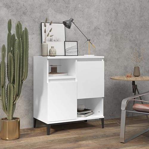 vidaXL Buffet, Armoire Latérale avec 4 Compartiments, Meuble de Rangement, Organisateur de Salle de Séjour, Industriel, Blanc Brillant Bois d'Ingénierie - Nail Gallerys