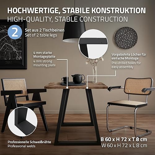 ECD Germany Set 2 Pieds de Table - 40 x 43 cm - Rectangulaire - Gris Foncé - en Acier Revêtu de Poudre - Pied de Meuble Banc - Support Profil Carré - Design Industriel - pour Table à Manger Bureau - Nail Gallerys