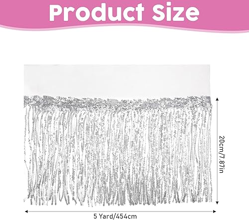 Salbsever Bordure à franges en dentelle à paillettes argentées pour bricolage, robe, couture, artisanat, décoration d'intérieur, robe de fête, costume de scène, 4,6 m, argenté - Nail Gallerys
