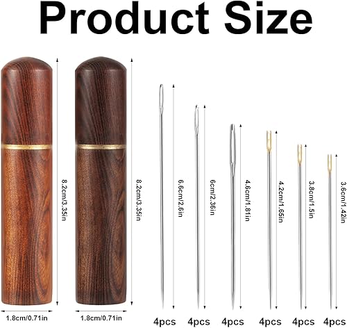 12pcs Aiguilles à Enfiler Soi-Même avec 12 Aiguilles à Grand Chas, Différentes Tailles Aiguille à Coudre à Main Aiguille à Fil à Suspendre sur Côté Fil Facile avec 2 Étuis en Bois (Or) - Nail Gallerys