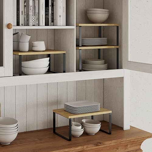 IDMarket - Lot de 4 étagères de rangement empilables DETROIT stockage vaisselle, organisation placard design industriel - Nail Gallerys