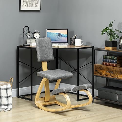 HOMCOM Siège Assis Genoux, siège Ergonomique en Bois à Bascule avec Dossier, Chaise à Genoux pour Bureau à Domicile, améliorer la Posture, maux de Dos, Gris - Nail Gallerys