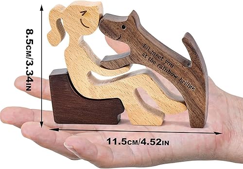 Hezhou Figure Bois Statue Chien Sculptures Animaux Statuette de Chien en Bois Faite à la Main Ornements Sculpture Bois Chiot Famille Décor pour Hommes Femmes Vieux (Bois) - Nail Gallerys