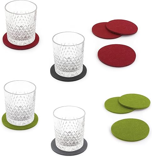 Oblique Unique® Lot de 4 Dessous de Verre Ronds en Feutre pour Table et Bar (Gris foncé) - Nail Gallerys