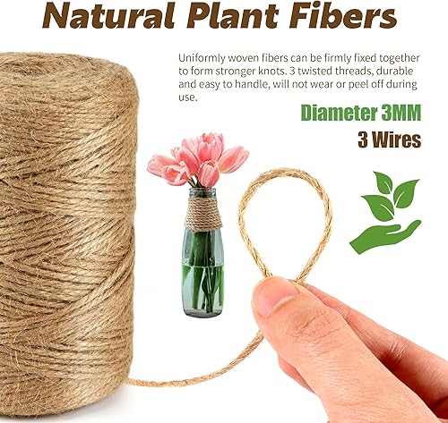 200 m de Corde de Jute Naturelle Brune, Ficelle d'emballage Ruban Cadeau, Corde de Bricolage, 3 mm D'épaisseur, pour Emballage, DIY Artisanat, Fleuristerie, Décoration, Jute Yarn - Nail Gallerys