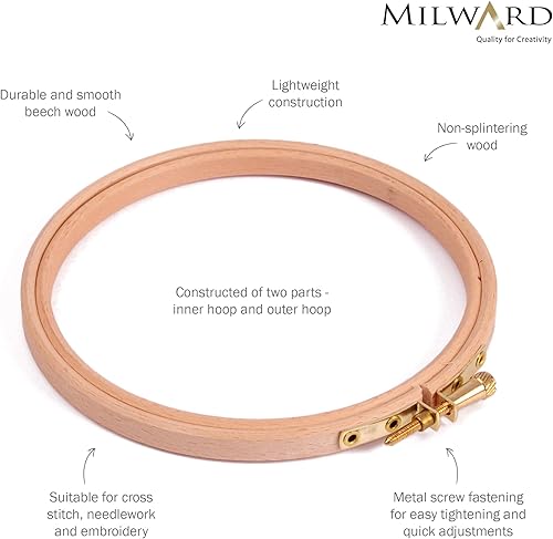 Elbesee Cerceau à Broder en Bois de 12 cm de diamètre avec Fermeture à vis en métal, Bois, sans Couleur, 13 x 13 x 1 cm - Nail Gallerys