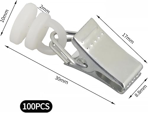 Lot de 100 pinces à rideaux flexibles en métal pour rail, crochets de rideau, clips pour rail, fenêtre, porte, rideau de douche, caravane - Nail Gallerys