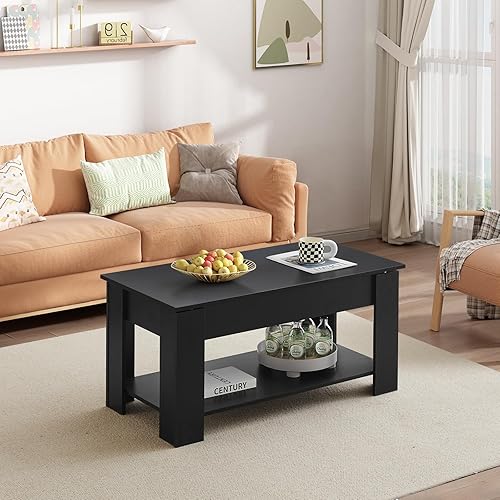 TUKAILAi Table Basse avec Plateau Relevable, Table de Salon Rectangulaire avec Etagère de Rangement Compartiment Caché, Table Basse d'Appoint Scandinave Moderne Bois 50 * 100 * 42 cm (Blanc) - Nail Gallerys