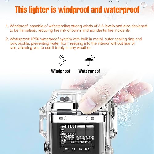 Miawtro Briquet électrique, en alliage d'aluminium, étanche, résistant au vent, avec lampe de poche et indicateur de puissance, briquet à arc électrique rechargeable par USB pour le camping et la vie - Nail Gallerys