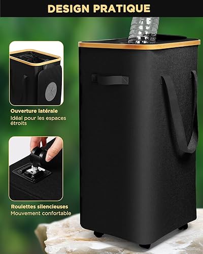 SOUTHGATE Poubelle tri Selectif avec Roulettes, 90L Collecte de Bouteilles Consignées avec Couvercle, Mince, Poubelle Recyclage avec Sac de Transport Amovible, Noir - Nail Gallerys