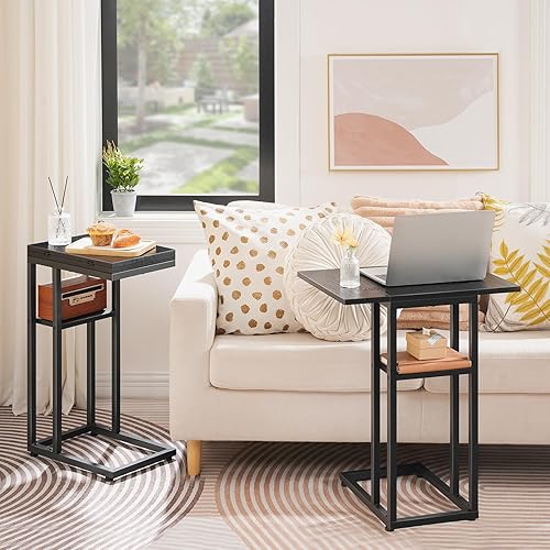HOOBRO Table d’Appoint de Canapé Pliable en Forme de C, Table à Café et de Collation avec Étagère de Rangement, Salon, Chambre, Marron Rustique EBF29SF01 - Nail Gallerys