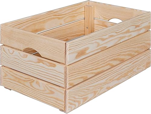 Inter Link, Caisse en bois, Caisse empilable en bois massif, Caisse de rangement, Pour fruits, légumes, vin, jardin, salle de bain, salle de jeux, Gain de place, pratique, 51 x 31 - Nail Gallerys