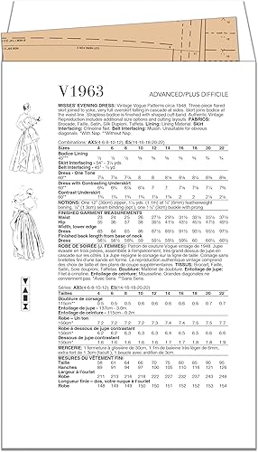 Vogue V1963E5 Robe de soirée pour femme E5 (42-44-46-48-50) - Nail Gallerys