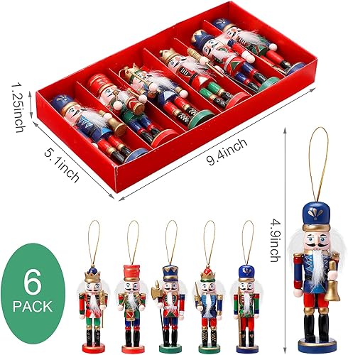 Auniq Casse Noisette en Bois, 6 pièces Ornement d'arbre de Noël Casse Noix en Bois Nutcracker Soldier Christmas Pendentif Artisanat à Suspendre pour Decoration De Noël, 13cm - Nail Gallerys