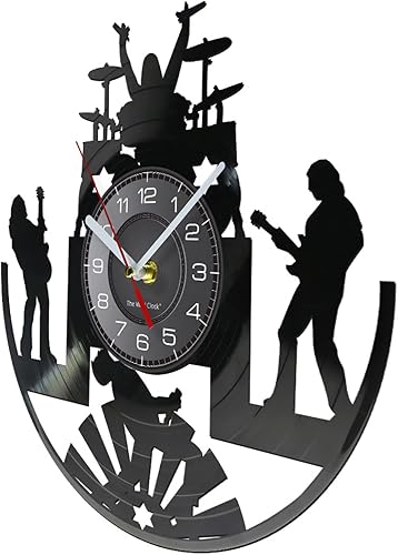 Guang trading Pendule Murale de 30CM Rock Band Musique Groupe Horloge Murale Rock Band Batteur Heavy Metal Groupe Guitariste Performance Scène Spectacle Disque Vinyle Horloge Murale - Nail Gallerys