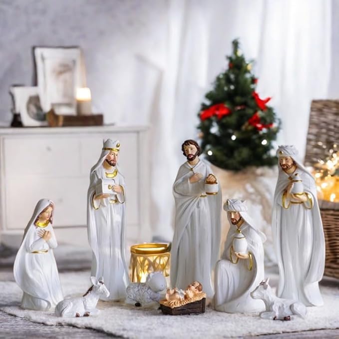 AAHIFIT Ensemble de 9 pièces de crèche de Noël pour l'intérieur, véritables figurines de crèche de Noël et figurines Crèche de Noël en résine pour décoration de Noël - Nail Gallerys