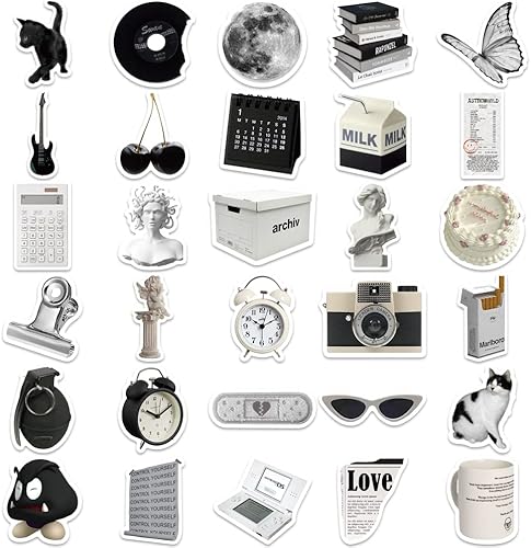 Yeria 61 Pièces Autocollants Minimalistes Noirs et Blancs,Stickers Vintage,Autocollants Scrapbooking Imperméables pour Bagages,Ordinateurs Portables,Bouteilles D'eau et Plus Encore. - Nail Gallerys