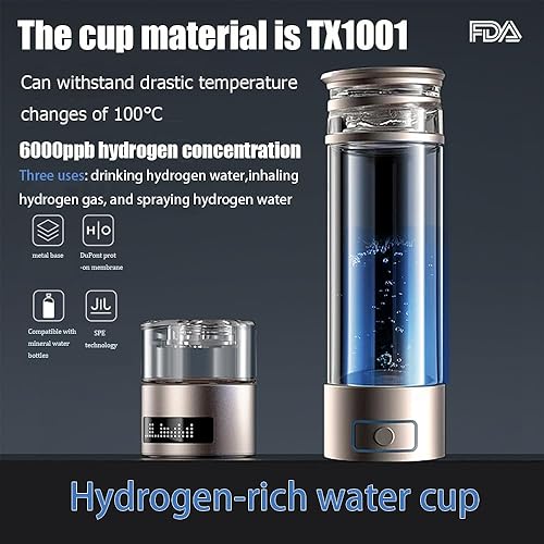 HQQMNY Bouteille d'eau à hydrogène 6000 ppb - Générateur d'eau portable avec technologie PEM et SPE - 350 ml - Doré - Nail Gallerys