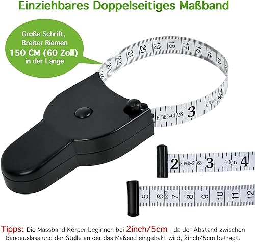Metre Ruban Couture 1,5 m/60 inch, Ruban Mesure Corps Double Face pour Mesures Corporelles, Rétractable Metre Couture pour Mesurer la Longueur, Poitrine, Taille, Noir - Nail Gallerys