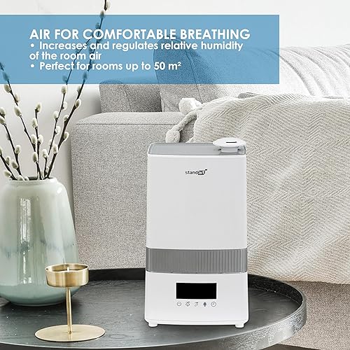 standart | Humidificateur d'air - 4,5l | Air Humidifier - Ultrasons | Humidificateur d'air Chambre avec Fonction de Télécommande Disponible et Affichage | Silencieux | Fonctionnement - 15h | Blanc - Nail Gallerys