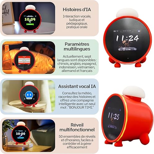 Trywise Reveil Enfant éducatif Jour Nuit, Réveil Enfant Entraîneur de Sommeil pour Enfants avec Soleil Lune Minuterie Veilleuse pour Filles et Garçons(Rouge) - Nail Gallerys