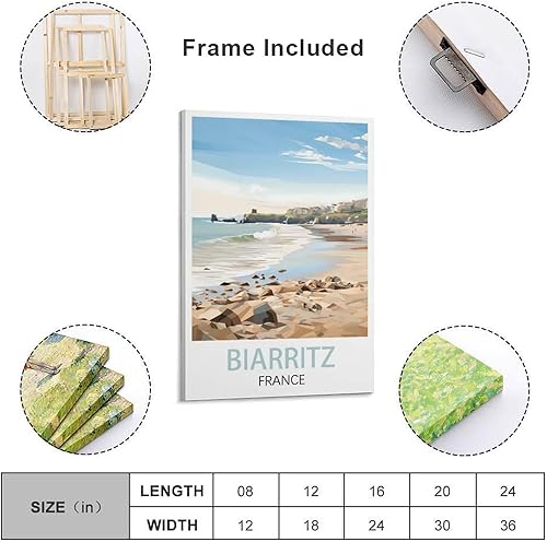 HNROJICO Biarritz - Poster vintage de voyage - Impression sur toile - Décoration murale pour chambre à coucher et salon - 40 x 60 cm - Nail Gallerys