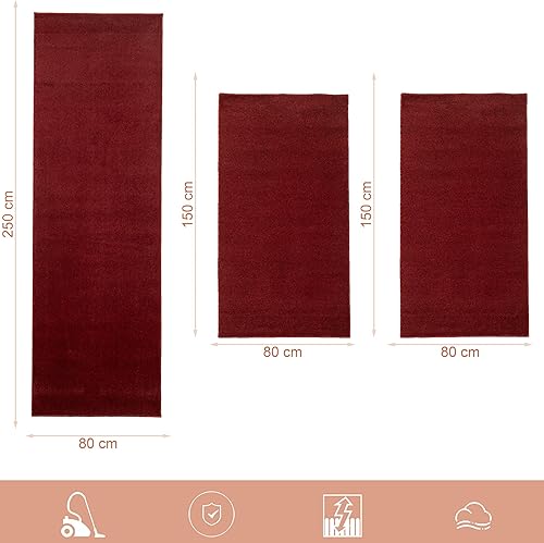 SIMPEX Ensemble de Coureur de Tapis pour Chambre à Coucher à Poils Courts Unicolores, 3 Pièces, en Polypropylène avec Dos en Feutre Couleur: Crème - Nail Gallerys