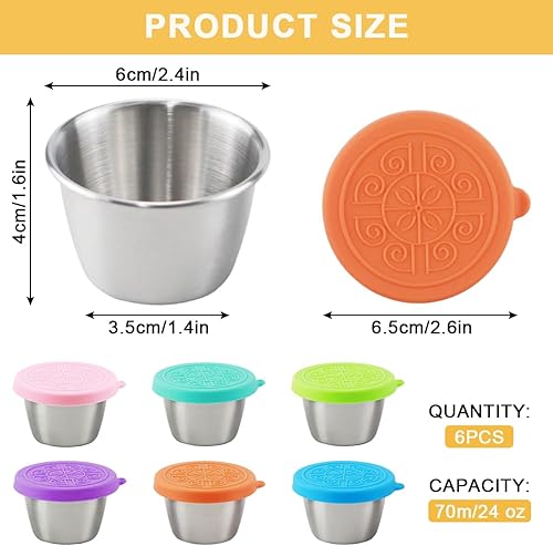 Drufoful 6 Pièces Récipient Vinaigrette avec Couvercles en Silicone, 70ml Petit Récipient à Sauce en Acier Inoxydable Récipient Sauce Salade Boîte Alimentaire Dressing to Go Réutilisable Étanches - Nail Gallerys