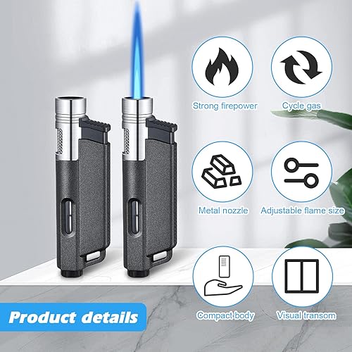 Lot de 2 briquets : briquet tempête, jet flamme, briquet butane rechargeable, briquet tempête, flamme constante, flamme réglable, forme alternative pour hommes (sans gaz) - Nail Gallerys