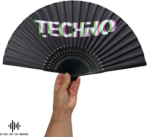 Techno Rave Lot de 2 éventails à main en bois de bambou noir - Décoration asiatique pour anniversaire, fête, club, festival, rave, mariage, photographie, décoration murale - Nail Gallerys