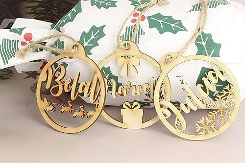Happenings-Decorations Boule de Noël personnalisée en bois avec pendentif gravé à n'importe quel nom Décoration de Noël naturelle (modèle 4) - Nail Gallerys
