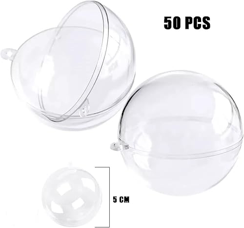 Esmula Lot de 50 Boules de Noël Transparentes en Acrylique de 5 cm - Ensemble Transparent - Boules de Sapin de Noël - Boules de Noël en Acrylique - Boules en Plastique Transparentes - Nail Gallerys