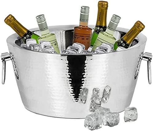 EDZARD Seau à champagne Ontario, en acier inoxydable, à double paroi, extérieur martelé, ø 38 cm, hauteur 18 cm, refroidisseur de bouteille, refroidisseur à vin, isolant au moins 8 heures - Nail Gallerys