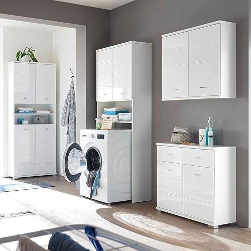 Stella Trading POOL Armoire de salle de bains suspendue en blanc - Armoire de salle de bains moderne Armoire de salle de bains avec beaucoup d'espace de rangement - 76 x 71 x 23 cm (L/H/P) - Nail Gallerys