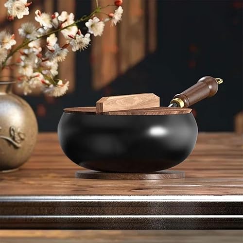 CAIWEIJUN Biennll Poêle japonaise en fer forgé avec couvercle en bois, 24 cm/28 cm, poêle en fer forgé à la main antiadhésive avec fonction de réchauffement, pour cuisinière à induction et gaz - Nail Gallerys