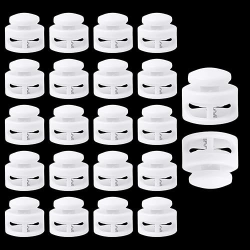 Trimming Shop Lot de 10 bloqueurs de cordon à ressort à double trou avec boutons poussoirs larges pour bagages, cordon, vêtements, projets de bricolage, sacs à dos, vêtements de sport, lacets, blanc - Nail Gallerys