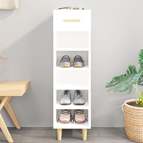 vidaXL Armoire à Chaussure Range-Chaussures Armoire de Rangemente Meuble à Chaussures Entrée Couloir Salon Blanc Brillant 30x35x105 cm Bois Ingénierie - Nail Gallerys