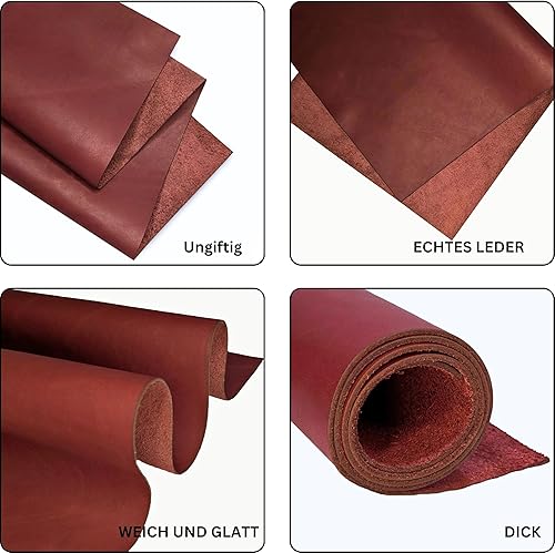 Kozmo Feuilles de Cuir Véritable | Cuir pleine fleur | Couleur : marron chocolat | Épaisseur : 1,3-1,5 mm | Taille : 20 x 30 cm | Plaque en cuir de vachette pour le travail du cuir, les réparations et - Nail Gallerys