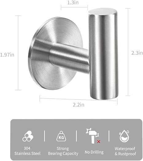 Lot de 2 crochets adhésifs en acier inoxydable doré pour serviettes, peignoir, chapeau, éponges, clés – Porte de cuisine, chambre à coucher, salle de bain (Or) - Nail Gallerys