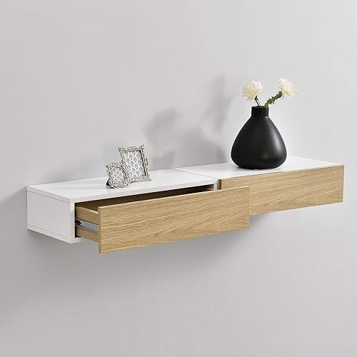 [en.casa] Set de 2 Étagères Murales avec Comptoir Panneau de Particules Blanc Bois 2 x 50x24x12cm - Nail Gallerys