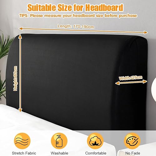 NAROSEBE Housse de Tête de Lit Extensible, pour Tête de Lit de 170 à 190 cm, Protège Tête de Lit Lavable, Protection Tête de Lit Anti-Poussière, Housse de Coussin Tete de Lit Noire, pour Hôtel Maison - Nail Gallerys