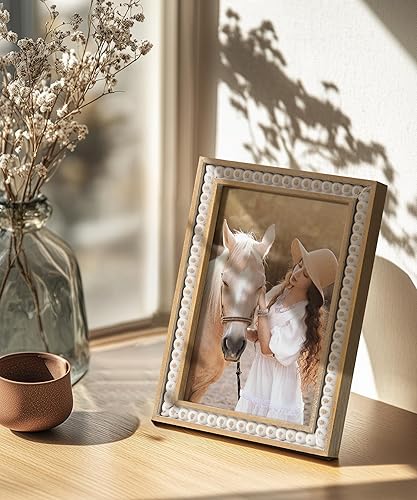 SUMGAR Cadre Photo Boho 10x15 Cm En Bois Cadre Rustique En Couleur Bois Avec Perles En Bois Cadre Vintage En Pin Pour Décoration Murale Idéal Pour Noël La Saint-Valentin Et Les Anniversaires - Nail Gallerys