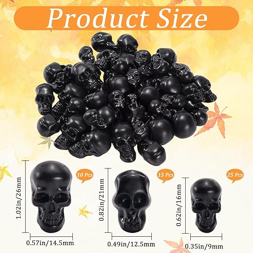 GORGECRAFT 50pcs 3 Tailles de Mini Tête de Mort Noire en Plastique Figurine de Tête de Mort Décoration d'halloween Tête de Squelette Micro Paysage d'halloween Accessoires de Farces Hantés - Nail Gallerys