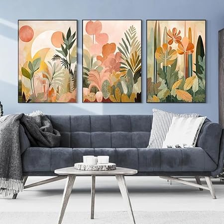 Baibexing Jungle Tropicale Abstraite Colorée Bohème Botanique Décoration Murale Toile Peinture Ferme Neutre Botanique Affiche Impressions Décoration D'Intérieur 40X60Cmx3Pcs Sans Cadre - Nail Gallerys