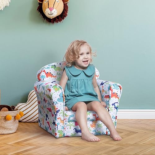 HOMCOM Fauteuil pour Enfant +12 Mois avec Dessins de fusée Structure en Bois Housse en Mousse de Flanelle 50x39x44cm Multicolore - Nail Gallerys