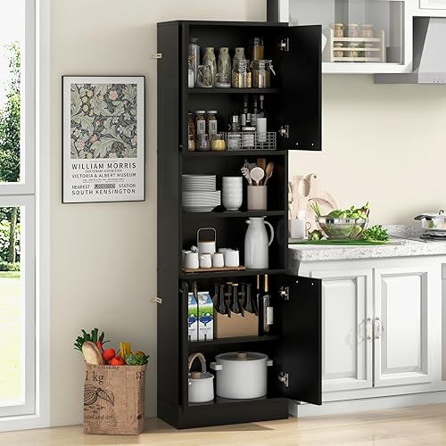 COSTWAY Buffet Cuisine Haut 190 cm, Meuble Rangement, 2 Placard, 2 Doubles Portes, 6 Etagères, Kits Anti-Basculement, Vaisselier, Armoire pour Salle de Bain (Blanc) - Nail Gallerys